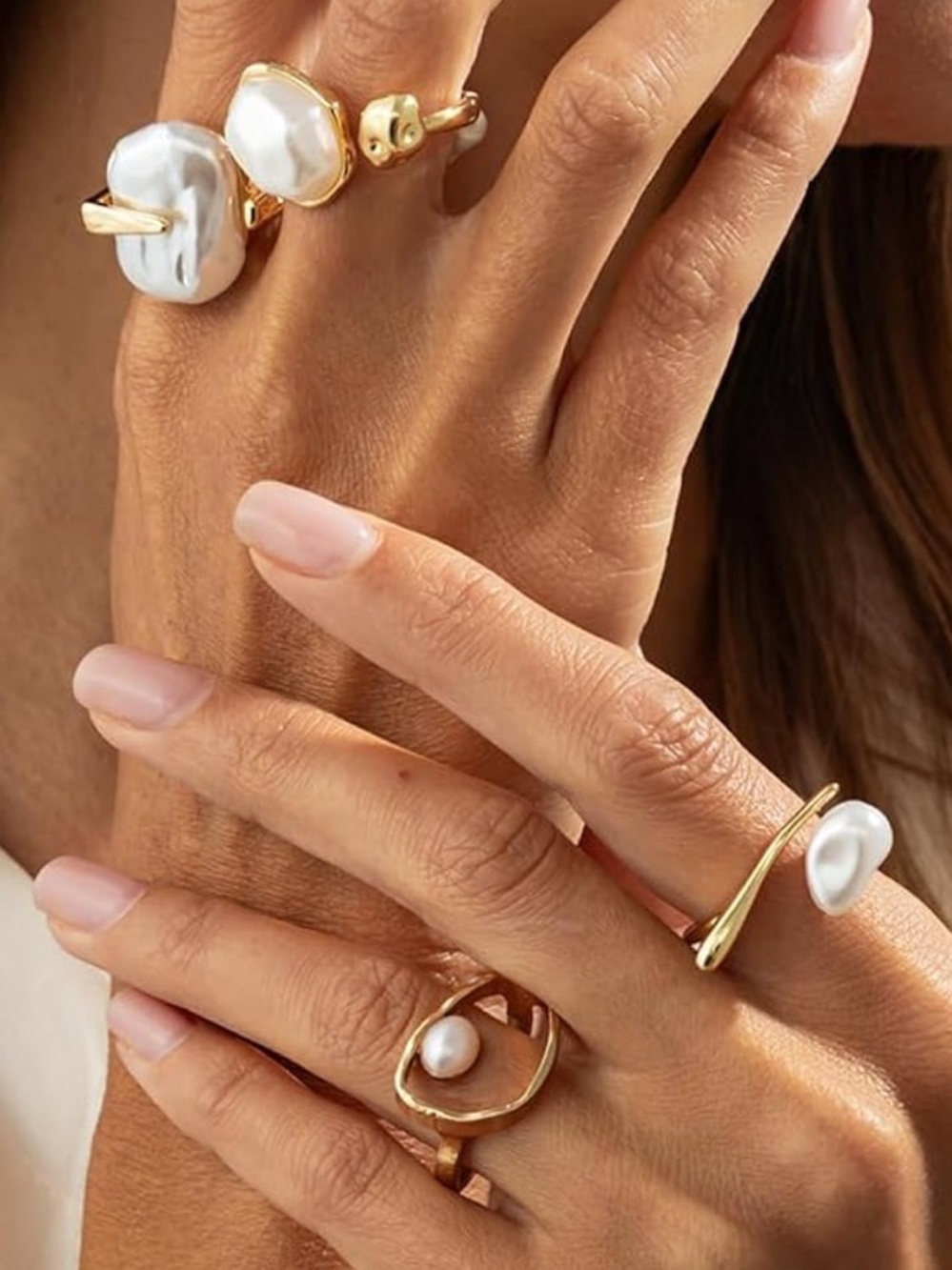 Anthropologie Gold Rings with White Pearl Accents - Picture 4 of 5